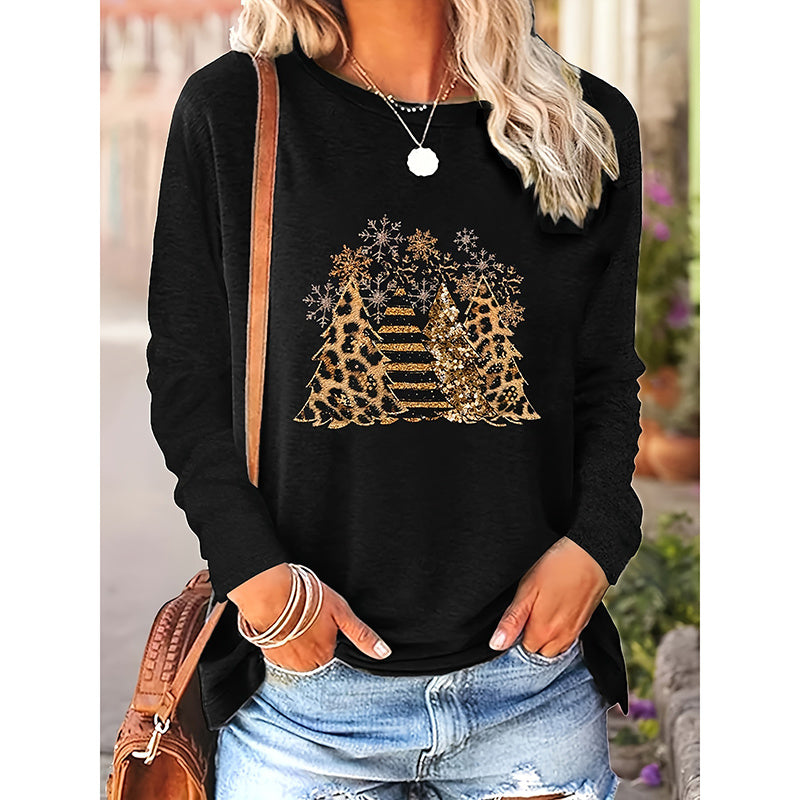 Camiseta de manga larga "Feliz Navidad" para mujer – Camiseta con gráfico de árbol de Navidad adorable