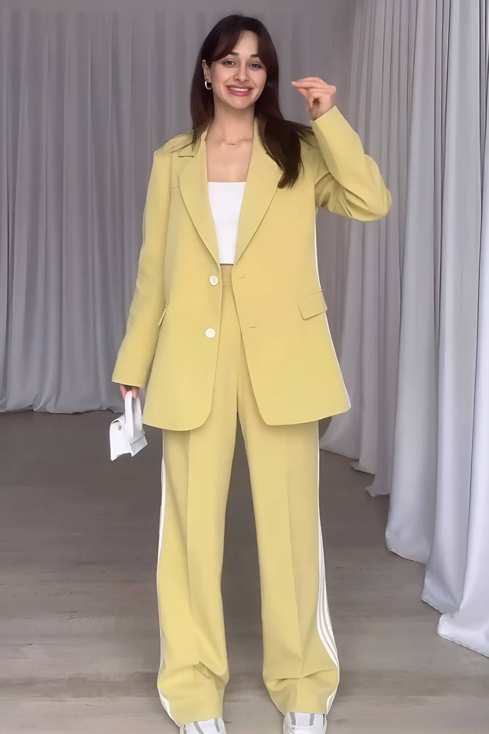 Conjunto de blazer de manga larga con rayas laterales y pantalón
