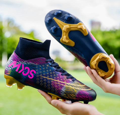 Men's Outdoor Training Gold-plated Bottom High-top Soccer Shoes