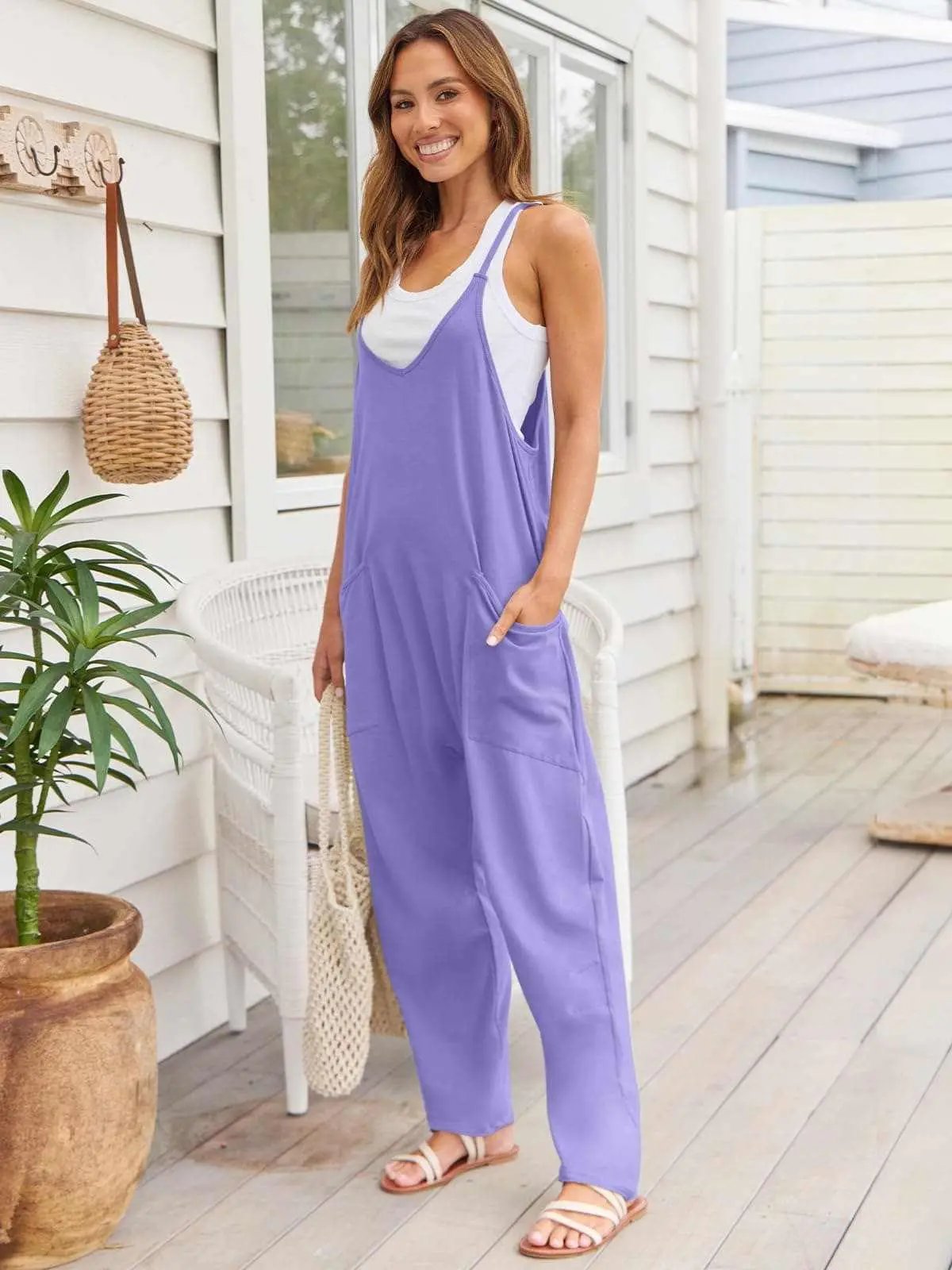 Accessories Trendsi V-Neck Jumpsuit Women's Casual Romper Comfy Pocket One-Piece