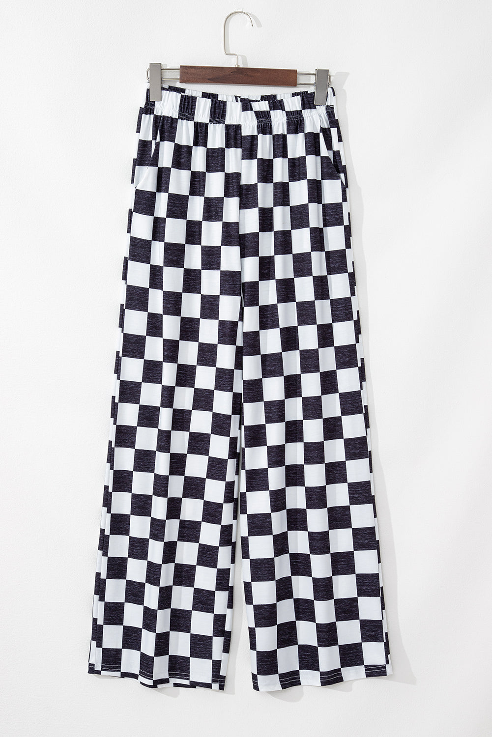 Pantalones de pata ancha de talle alto con estampado a cuadros verdes