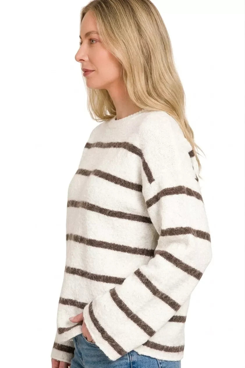 Zenana Wool Blend Striped Sweater
