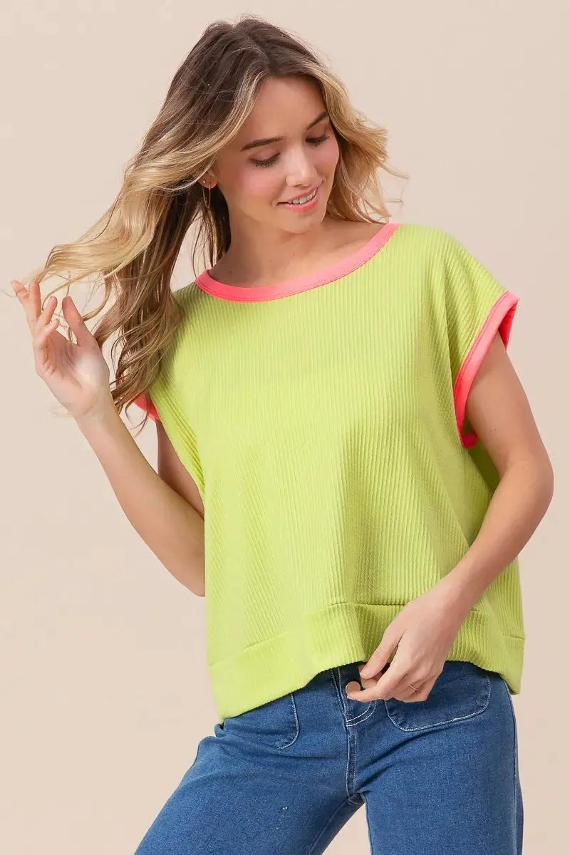 Women's Casual Tee Cord Rib Knit Top - Soft & Comfortable - Casual Tee