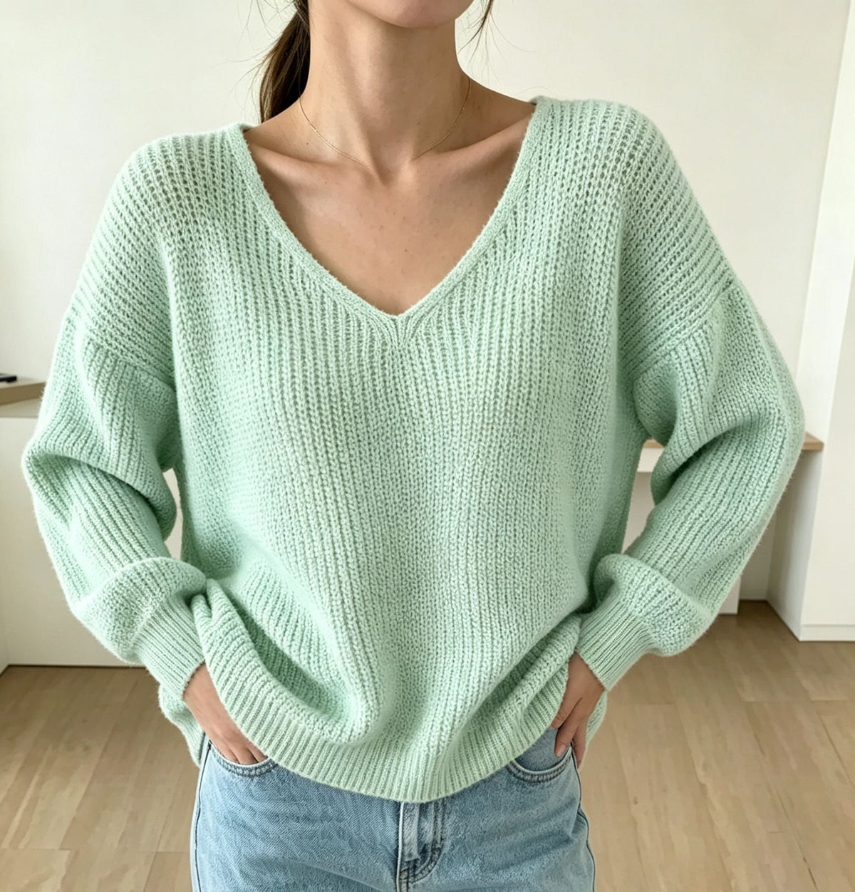 Thickened Long-sleeved Loose-fit V-neck Pullover Sweater For Women