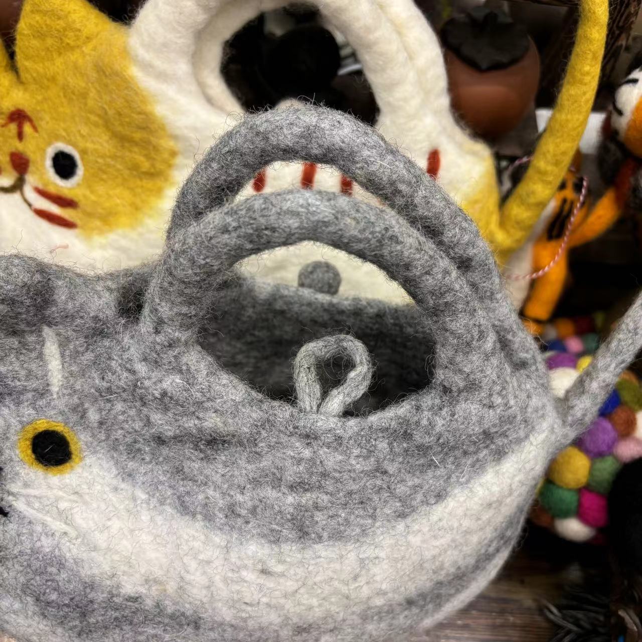 Handmade Wool Felt Cat Tote Handbag