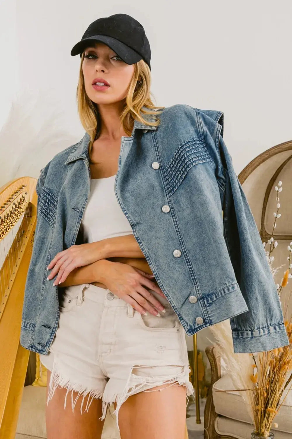 Women's Denim Jackets Women's Denim Jacket - Button Up Long Sleeve - Casual Style