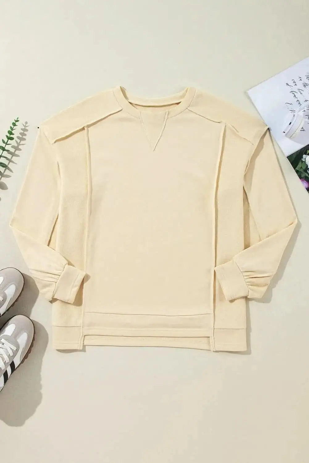 Sweatshirt - Exposed Seam High-Low - Women's Casual Long Sleeve