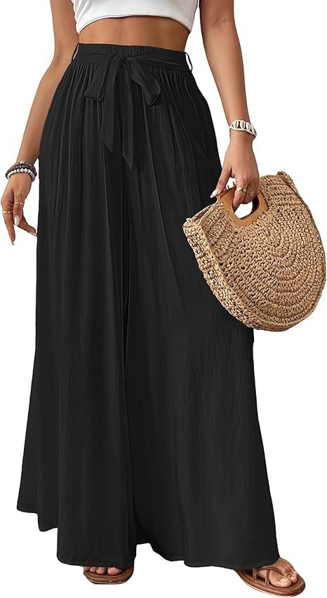 Women's Tropical Design Flowing Wide Leg Summer Pants