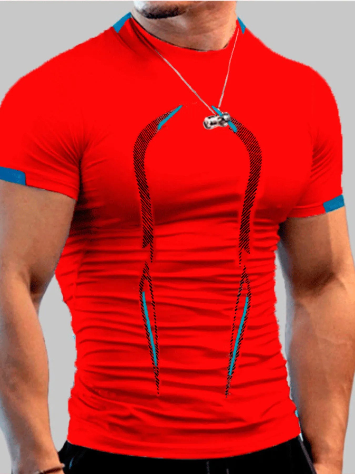 Camiseta deportiva de cuello alto de manga corta para hombre, talla grande