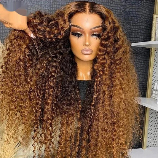 Peluca frontal de encaje 13x4 rizada con ondas sueltas profundas