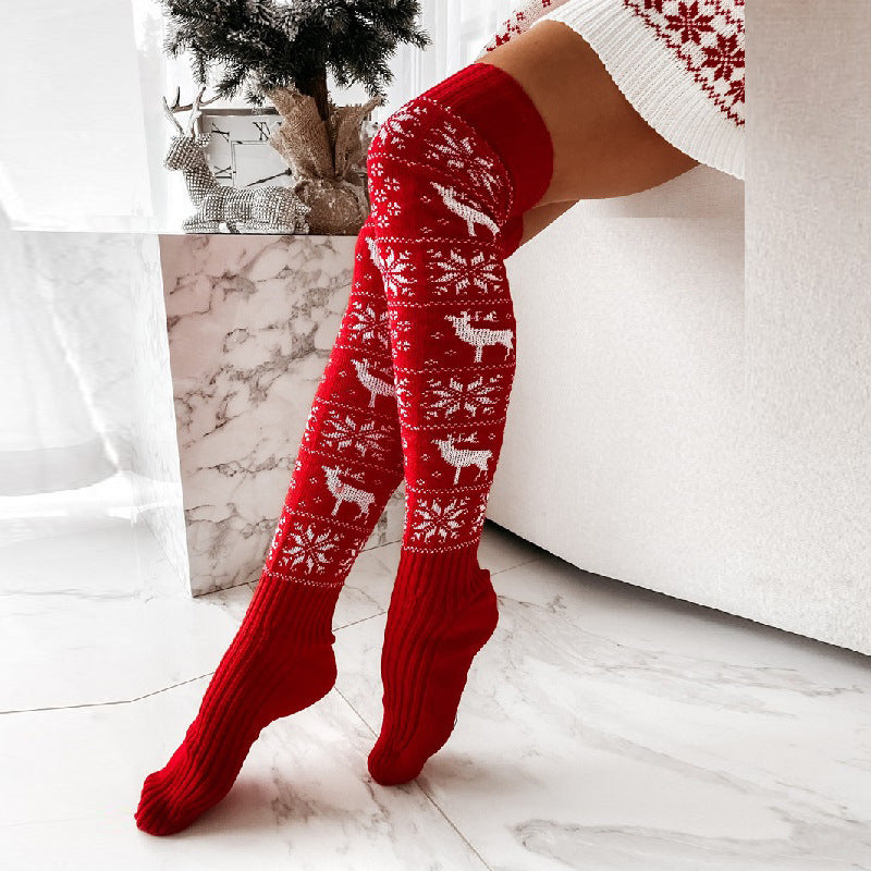 Medias cálidas de punto de invierno navideñas para mujer