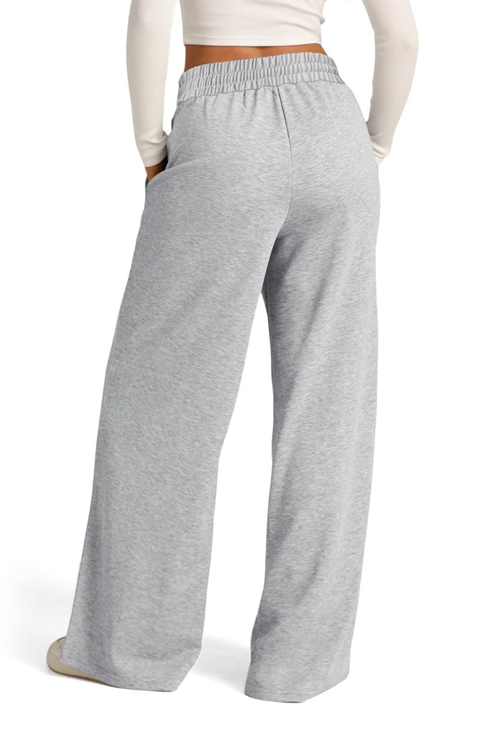 Pantalones de pernera ancha con cintura elástica y cordón ajustable