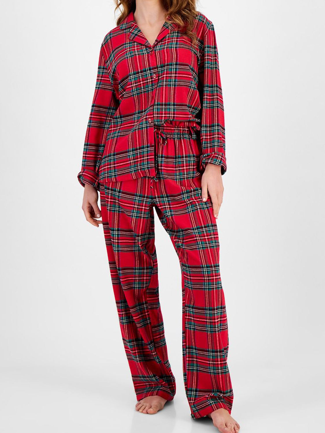 Conjunto de salón de camisa y pantalón con cuello de cuadros y botones