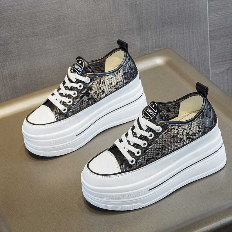 Women's Breathable Leather Platform Sneakers