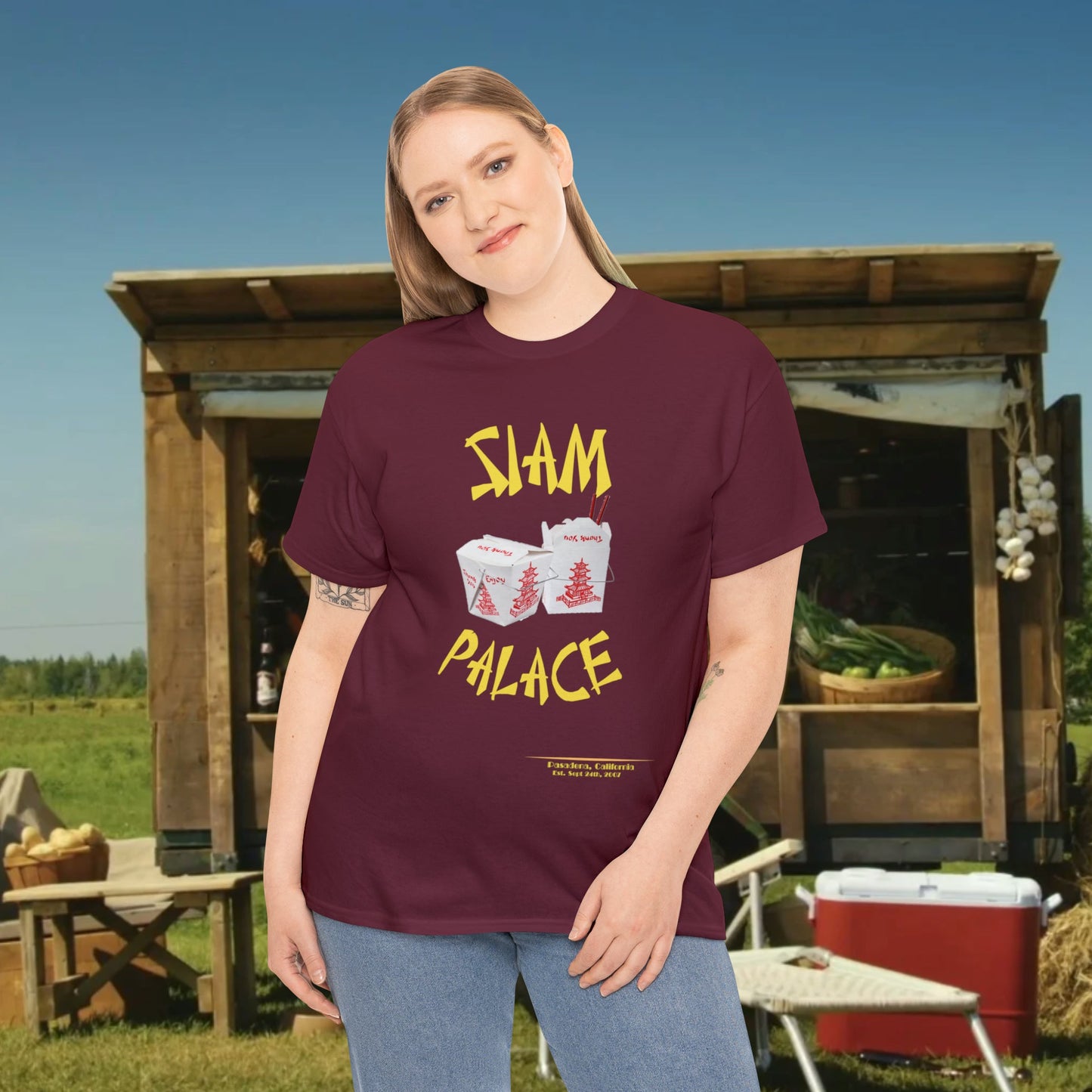 "DirkyThreadz Siam Palace T-Shirt - Bold Takeout Graphic Design in Black Cotton"