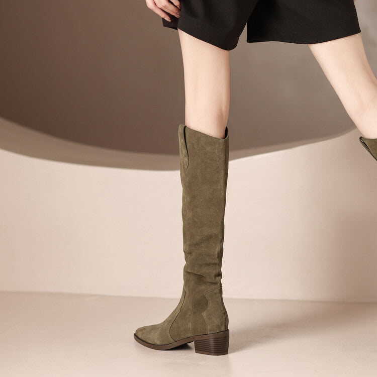 Women's V-Cut Knee-High Chunky Sole Boots