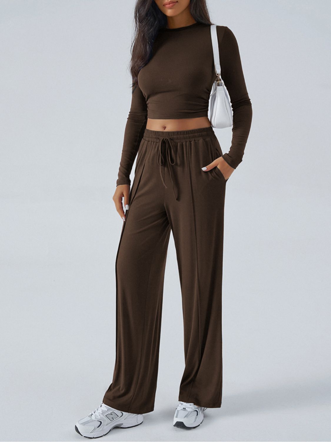 Conjunto de top de manga larga con cuello redondo y pantalones Devine