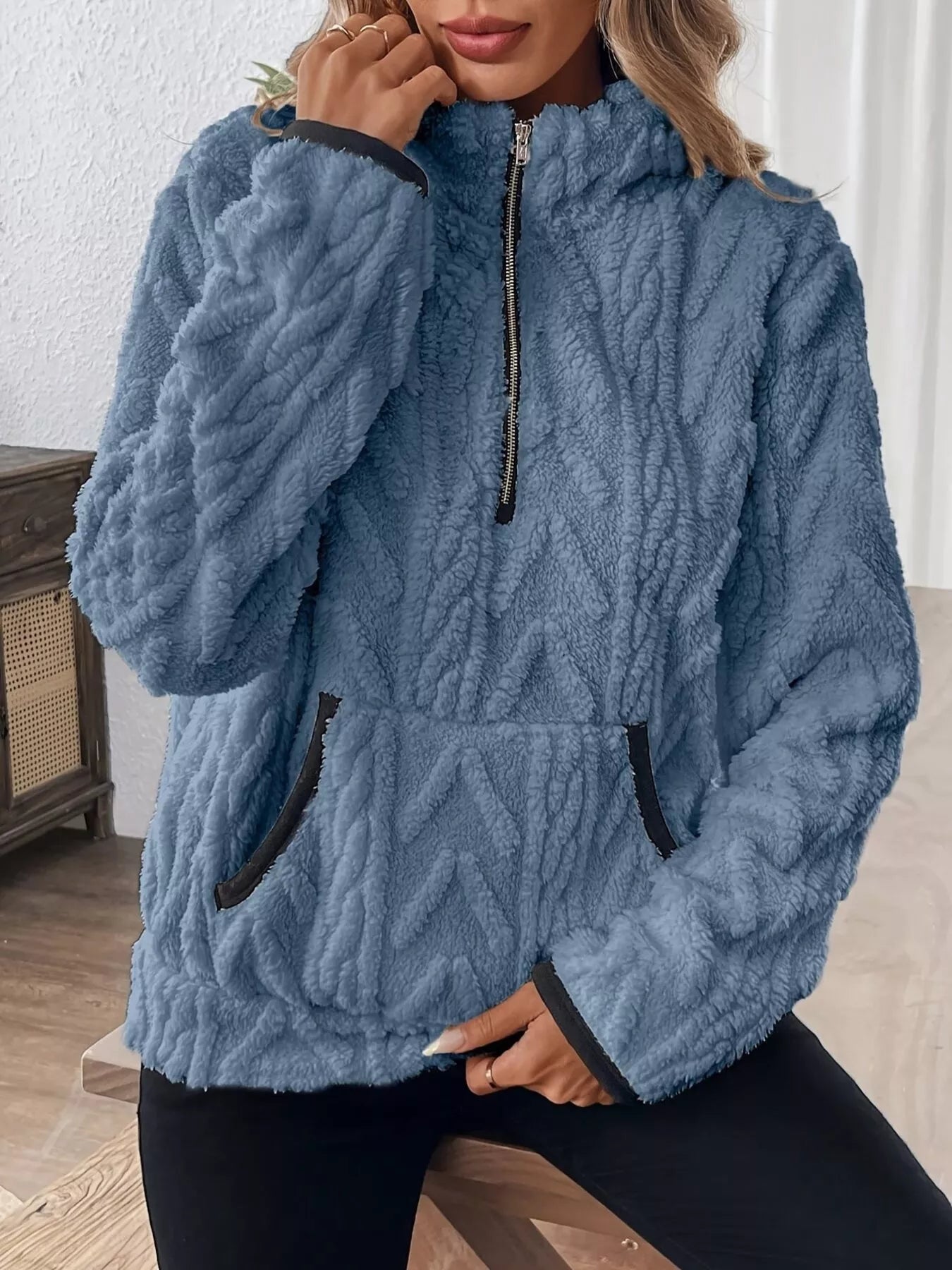 Sudadera polar de media cremallera de talla grande
