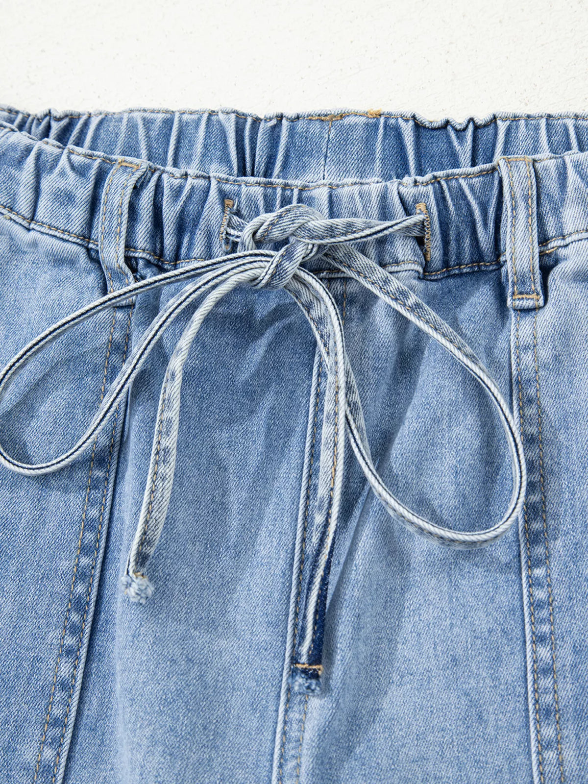 Wide Leg Drawstring Raw Hem Jeans
