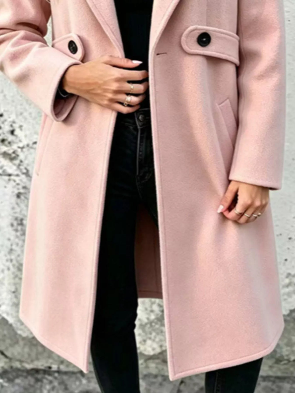 Full Size Lapel Collar Longline Overcoat Plus Size