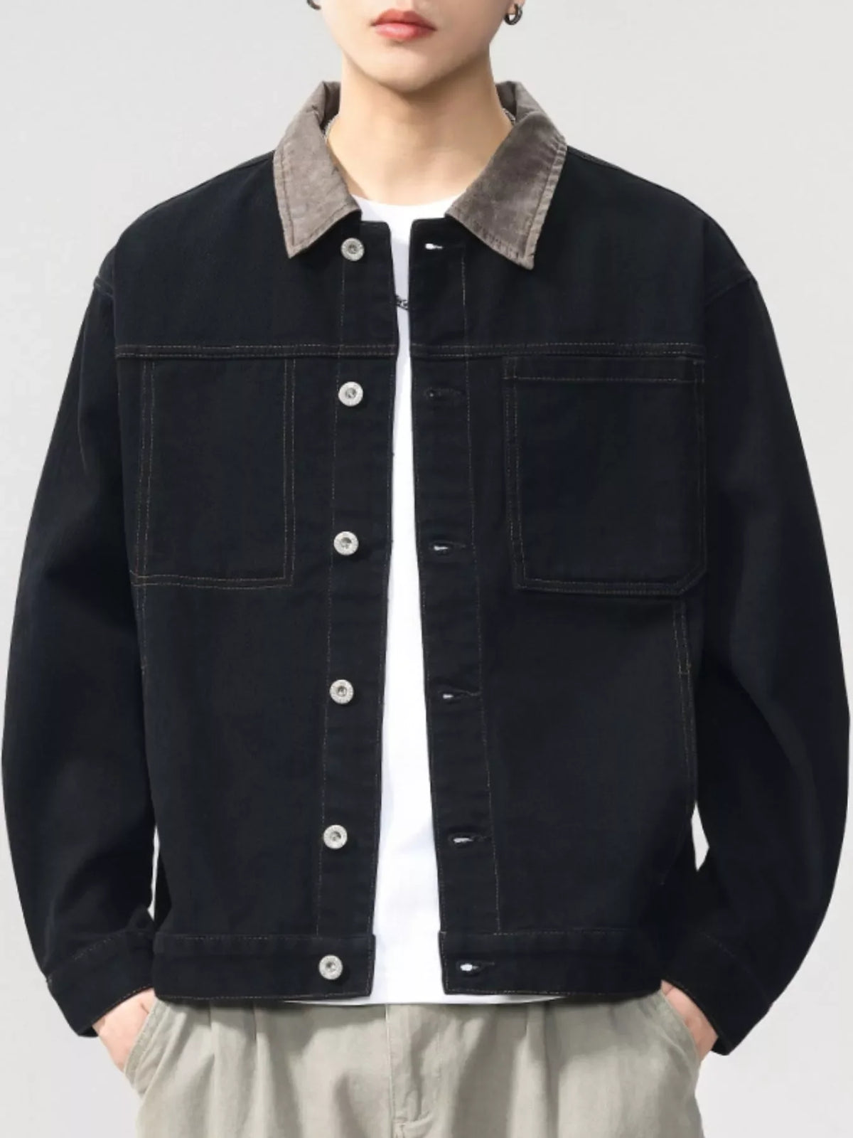 Men's Plus Size Two-Tone Collar Casual Jacket