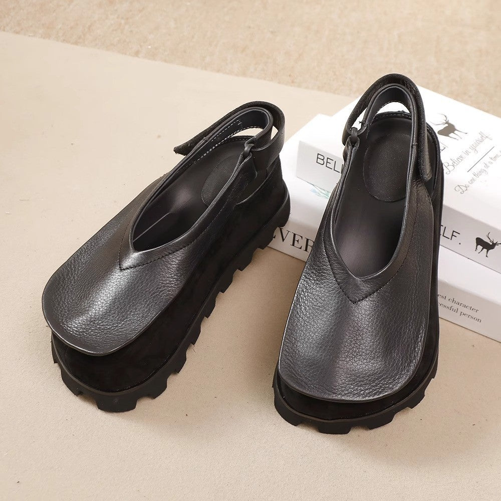 Women's Retro Thick-Soled Leather Platform Shoes