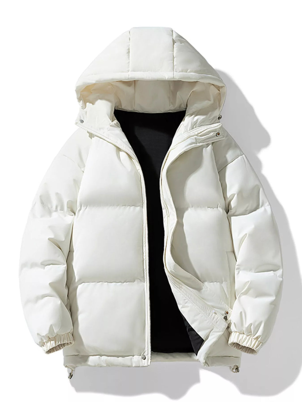 Men's Plus Size Hooded Puffer Jacket with Drawstring Hem