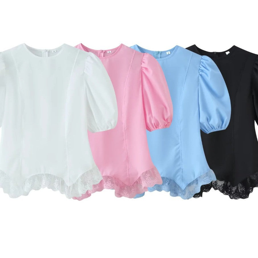 Fashionable Casual Top With Flared Hem And Puff Sleeves