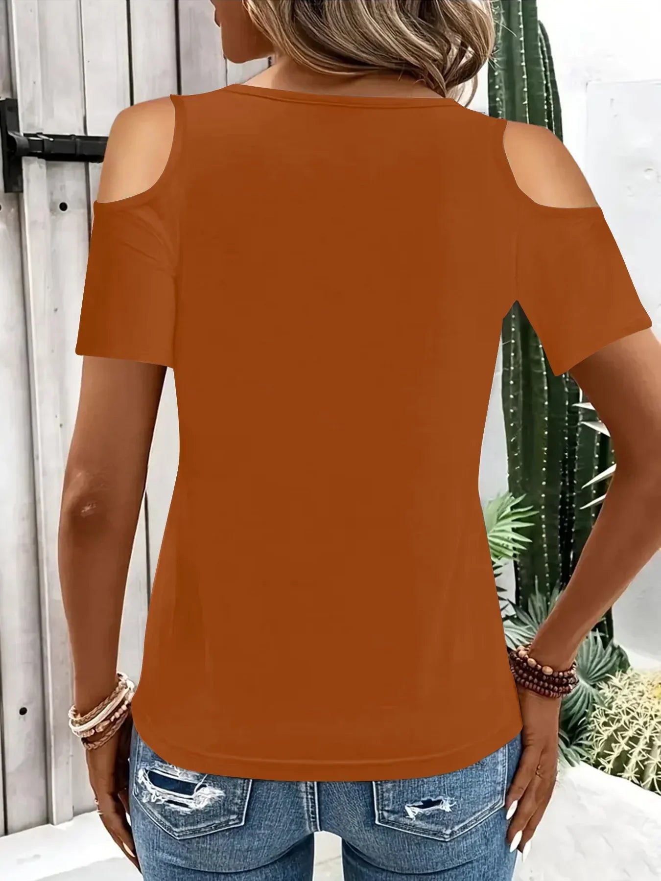 Cold Shoulder T-Shirt with Metal Ring Detail