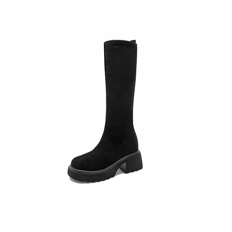 Platform Sheepskin-lined Knee-high Boots Figure-flattering And Not Quite Knee-length