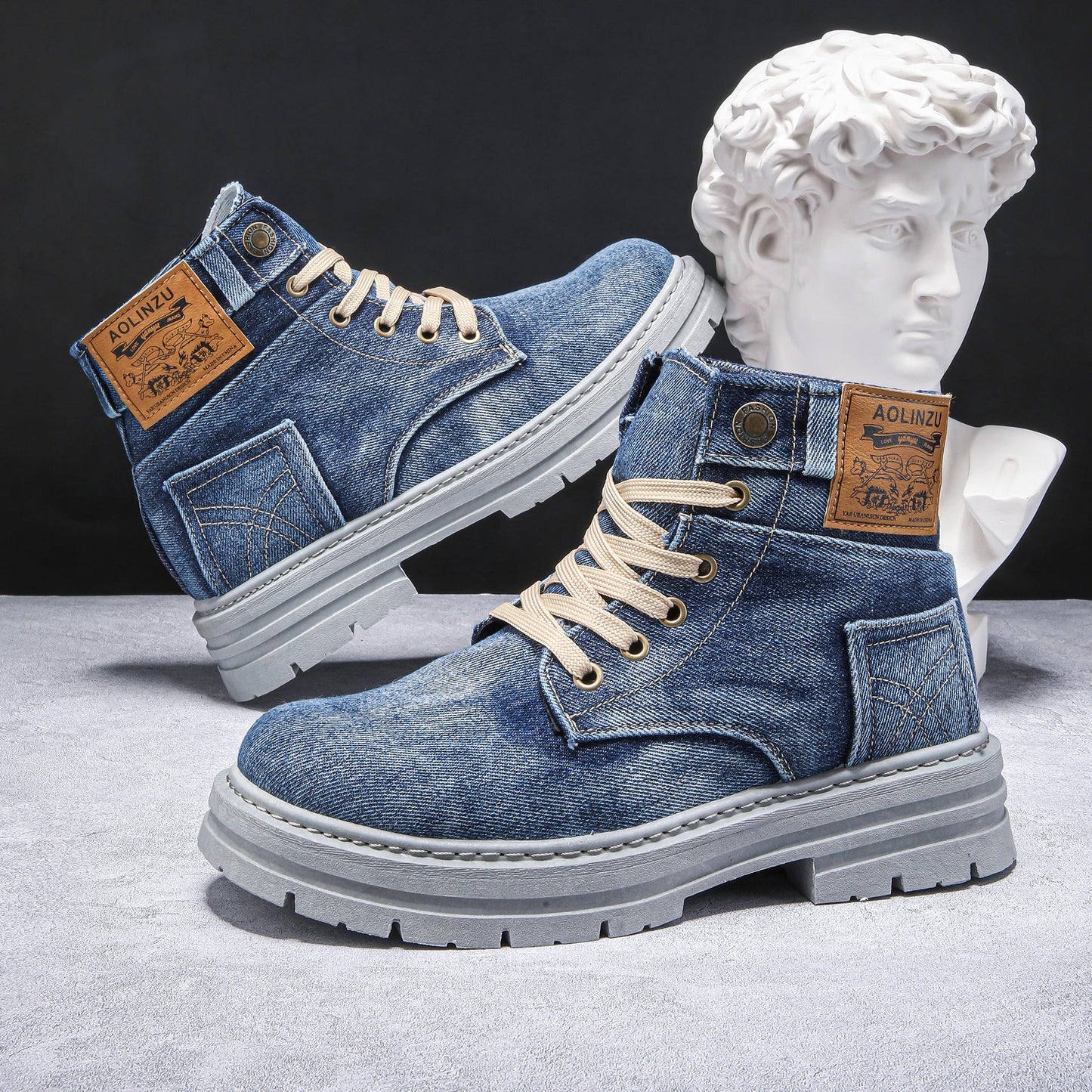 Denim High-Top Casual Boots