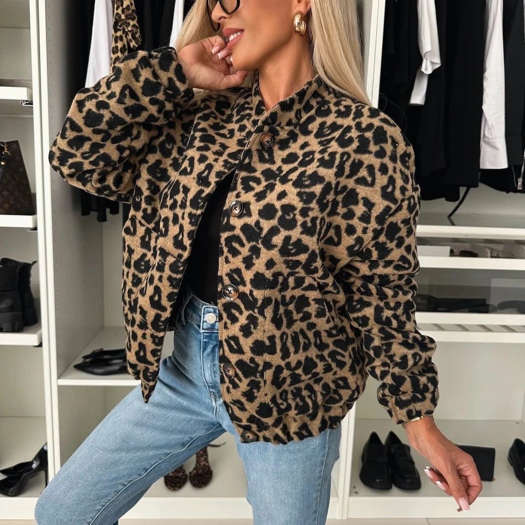 Spring And Autumn Vintage Leopard Print Jacket Coat For Women
