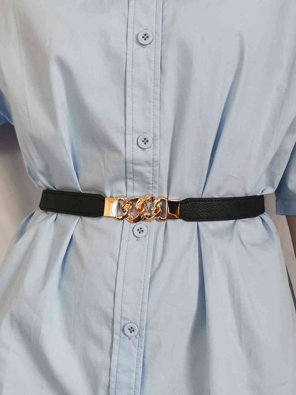 ElegantStyle Zinc Alloy Buckle Elastic PU Belt – Versatile and Stylish Accessory See size chart under “more details”