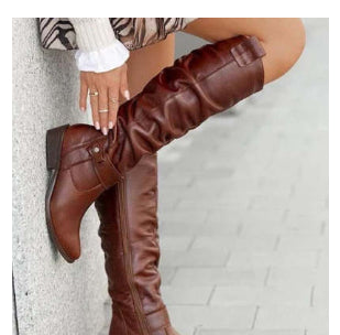 Women's Low-Heel Side Zipper High Top Boots