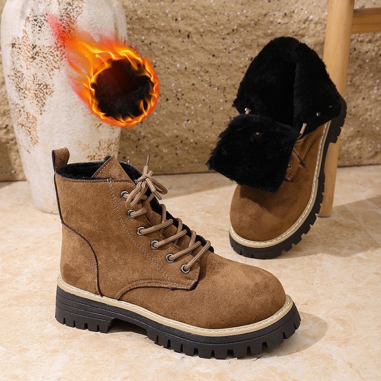 Botines de mujer de ante con cordones y forro polar | Botas de invierno cómodas