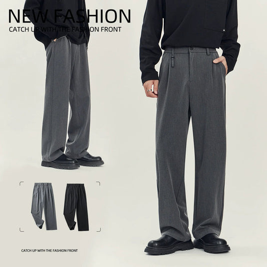 Pantalones rectos sueltos de tela fluida casual de negocios para hombre