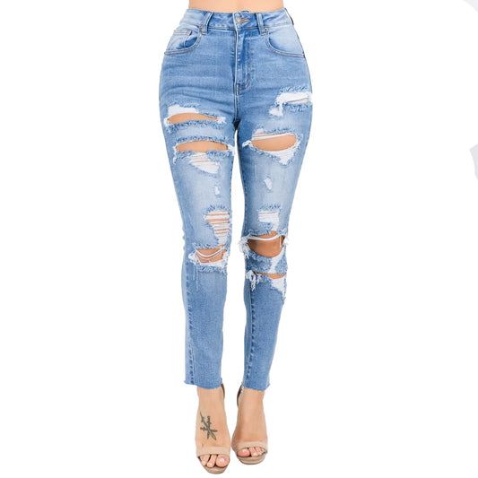 Vaqueros Curvy Rotos de Tiro Alto