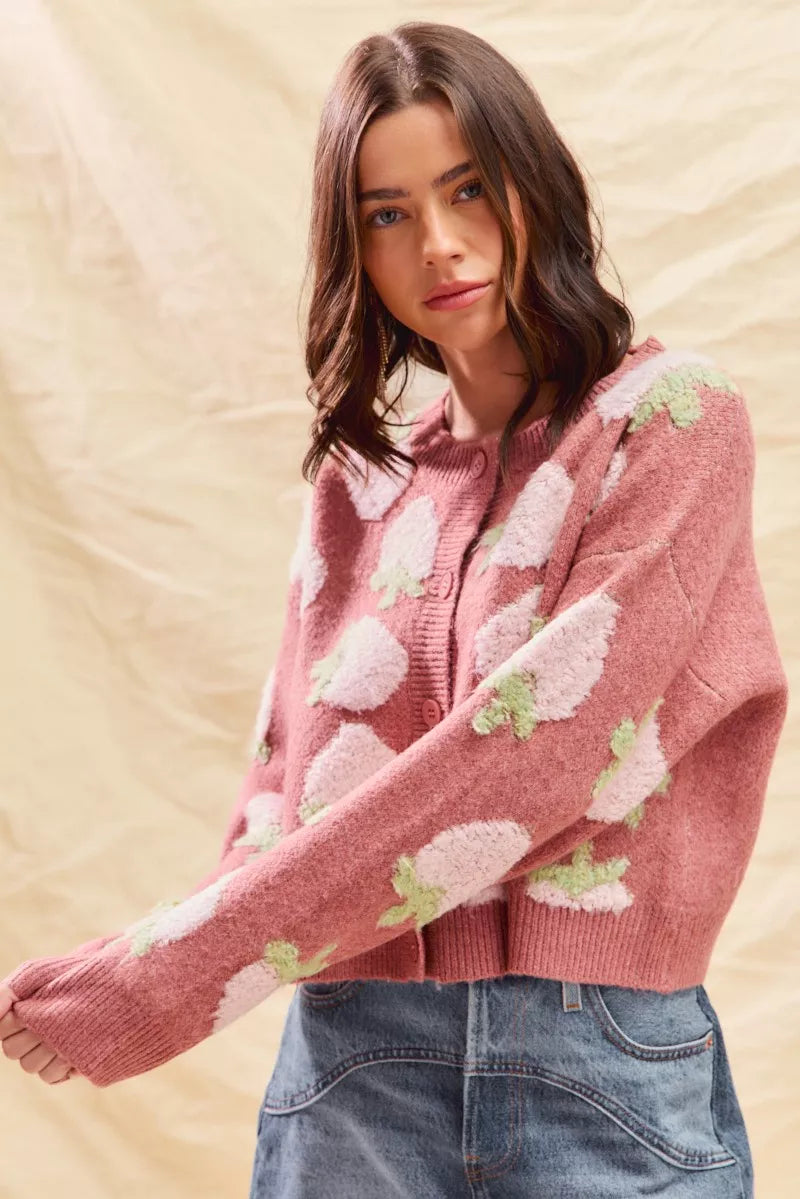 Cárdigan con botones y estampado de fresas de SO ME