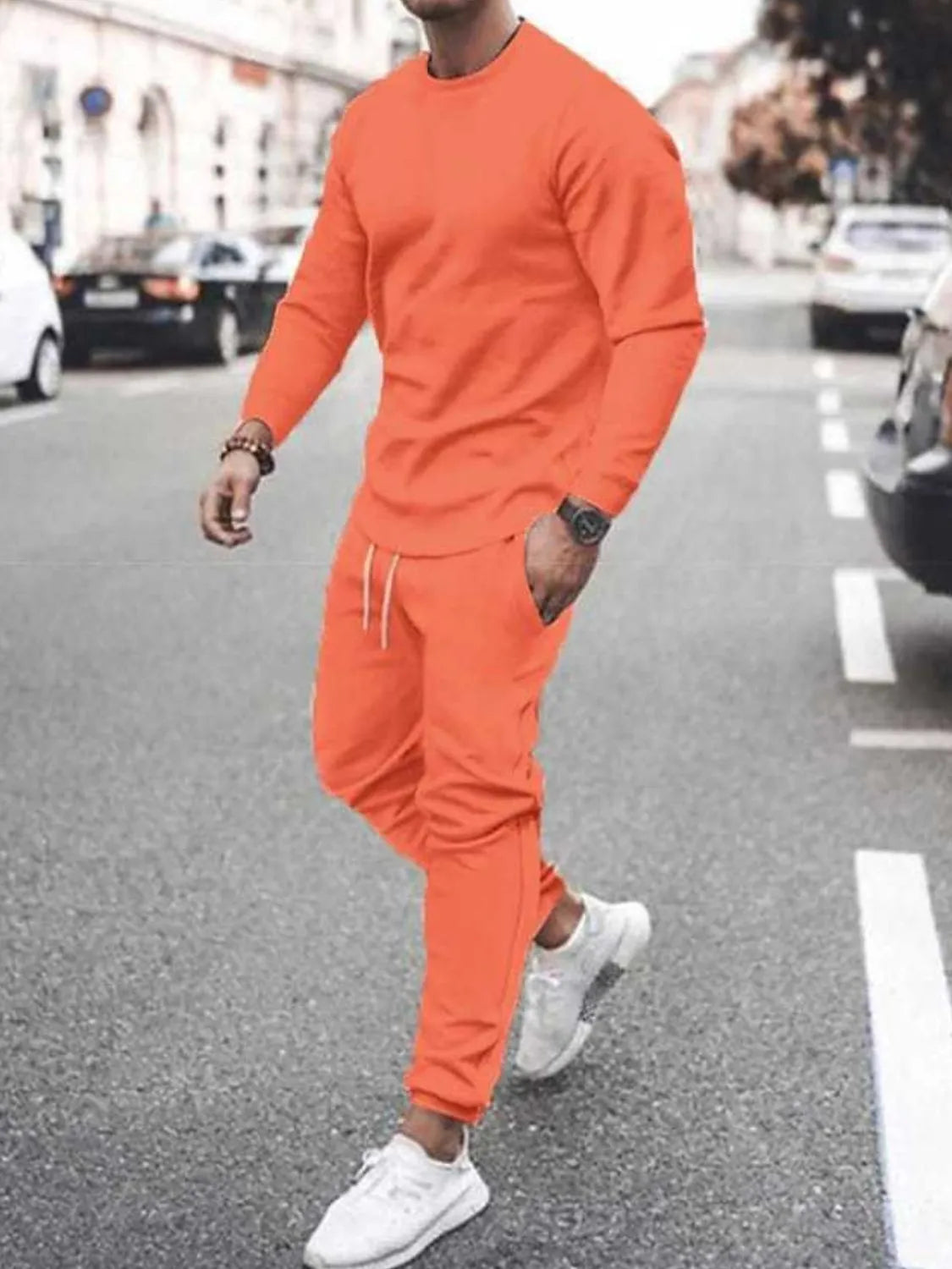Conjunto de camiseta de manga larga con cuello redondo y pantalón para hombre, talla grande