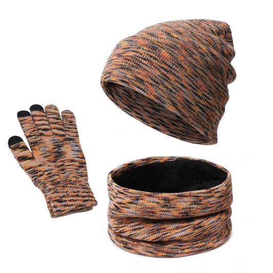 Conjunto de tres piezas de punto para hombre: gorro, bufanda y guantes para pantalla táctil