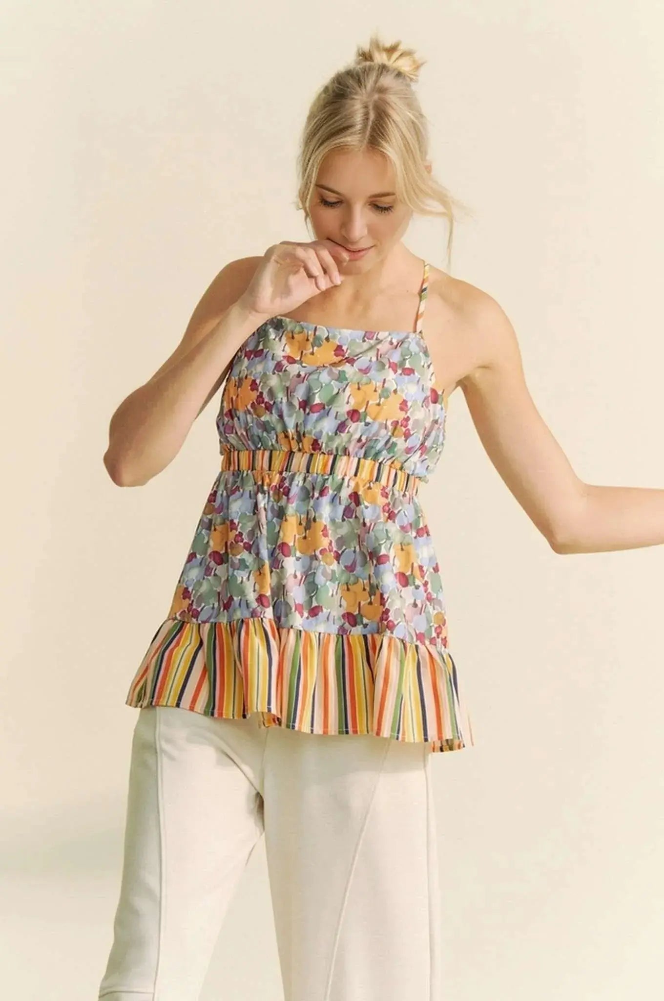 Women's Tank Top Tank Top - Floral Smocked Ruffle - Summer Casual Tie Back