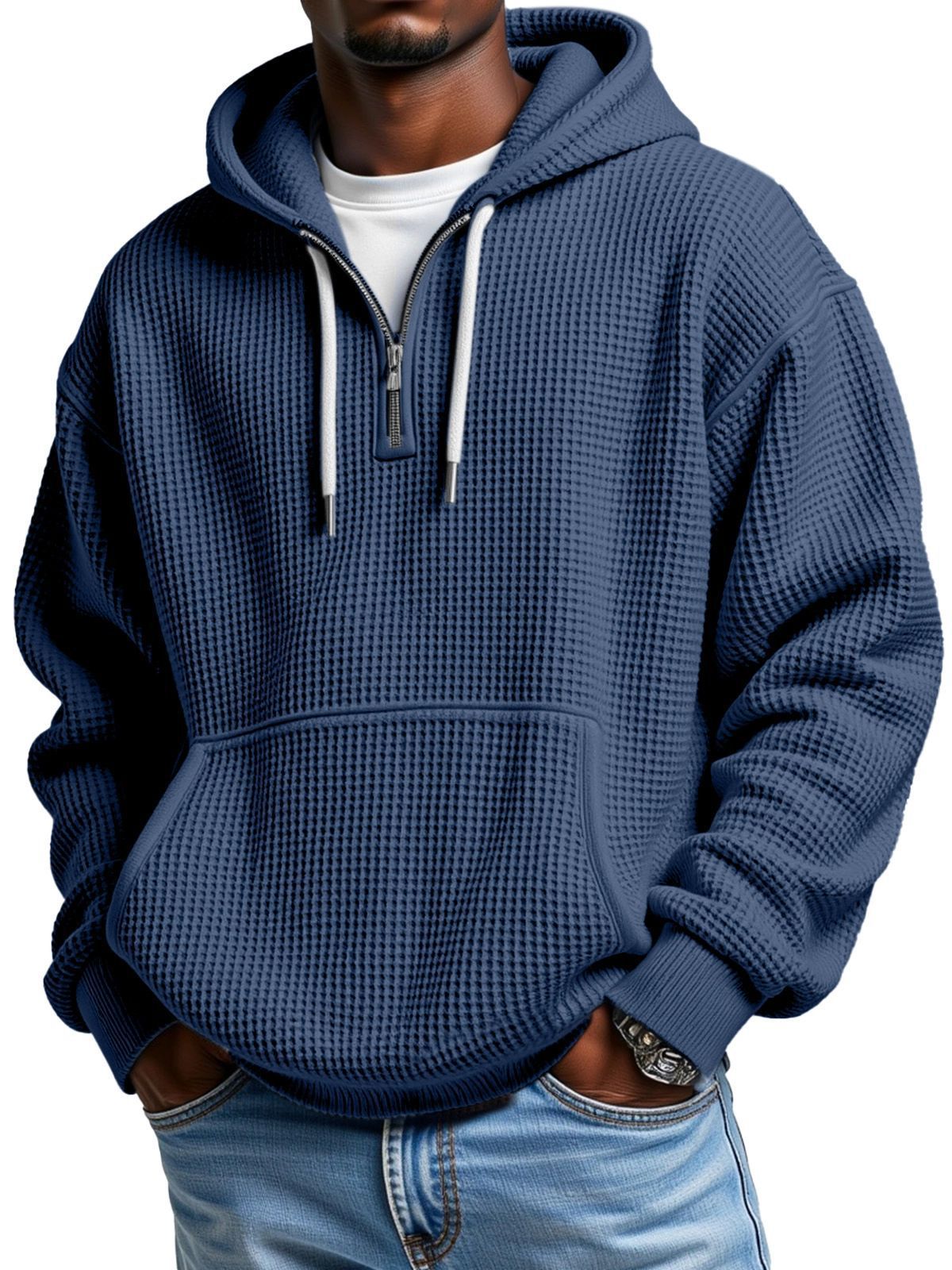 Autumn And Winter New Amazon Independent Station Fashion Sports Trendy Brand Men's Tops Waffle Hooded Sweatshirt
