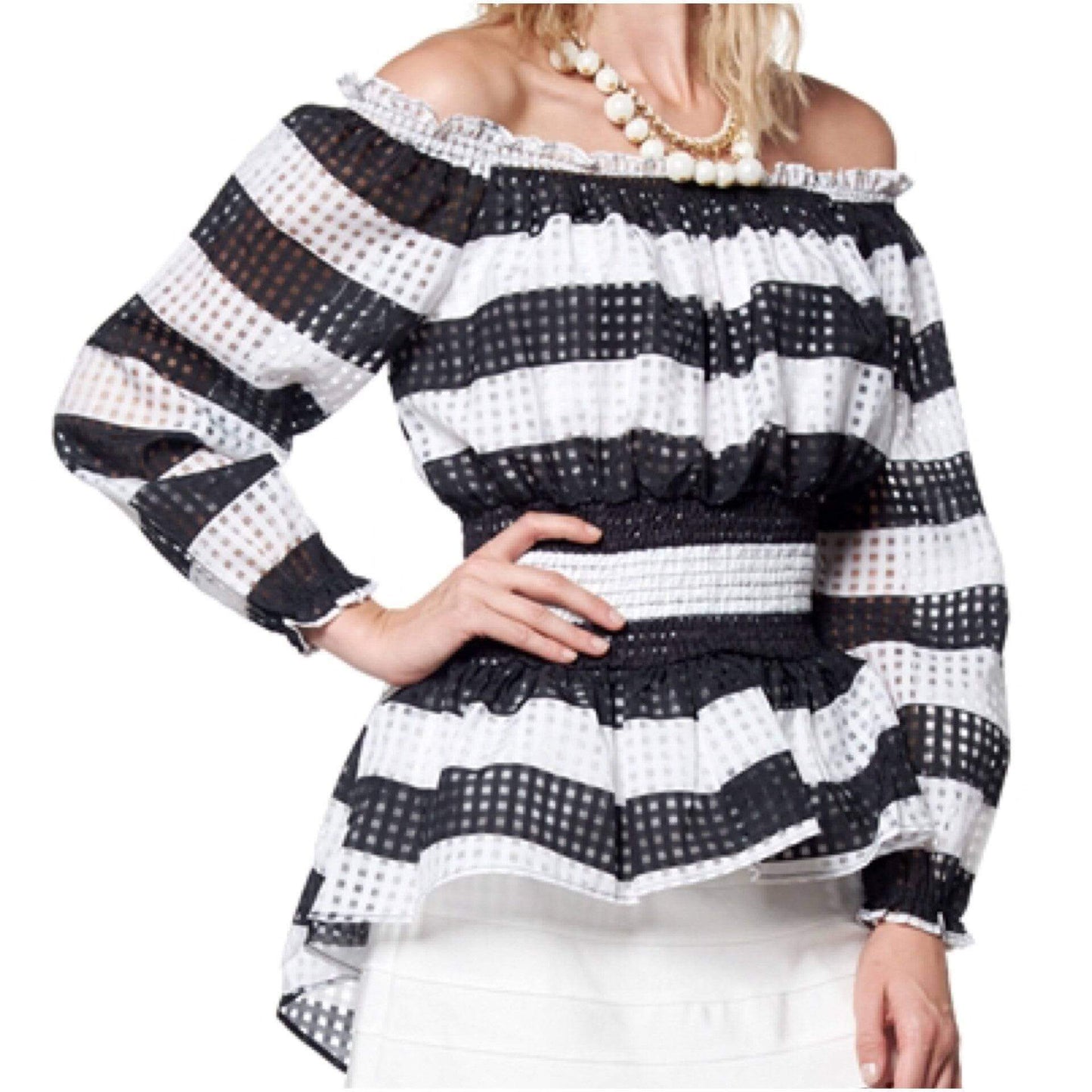 Top Peplum de Hombros Descubiertos Rayado