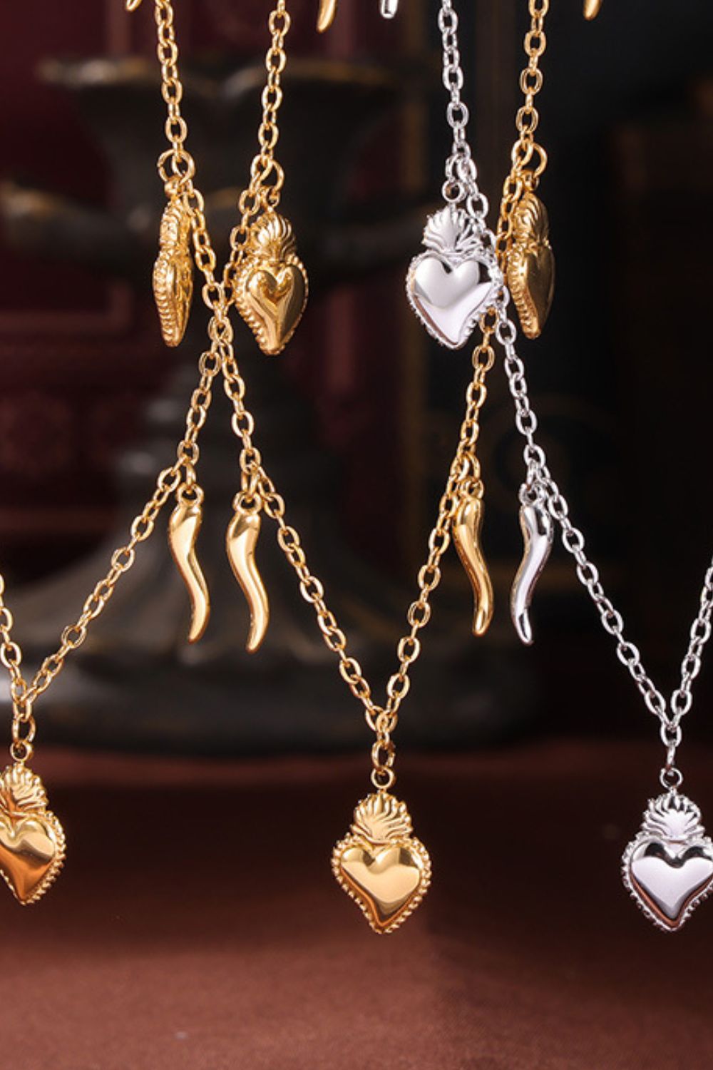 Conjunto de pulsera y collar con colgante de corazón de acero inoxidable