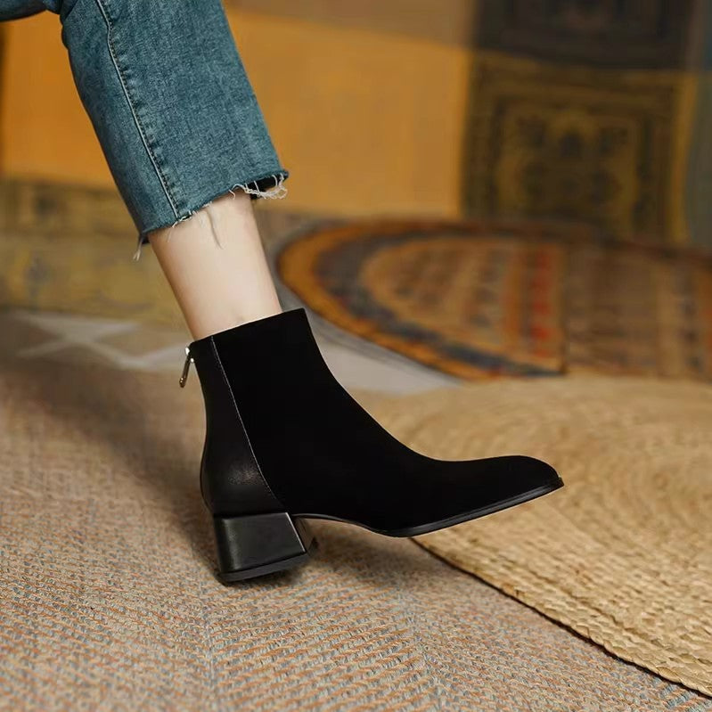 Botas Martin de tacón medio de gamuza para mujer - Botines casuales elegantes