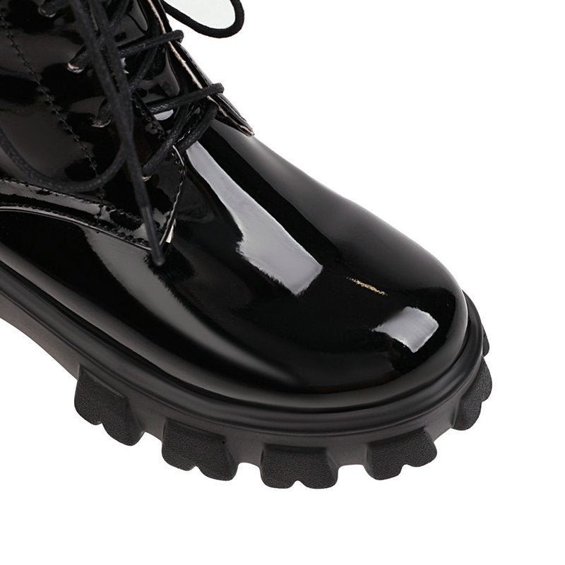 Patent Leather Lace-Up Platform Boots