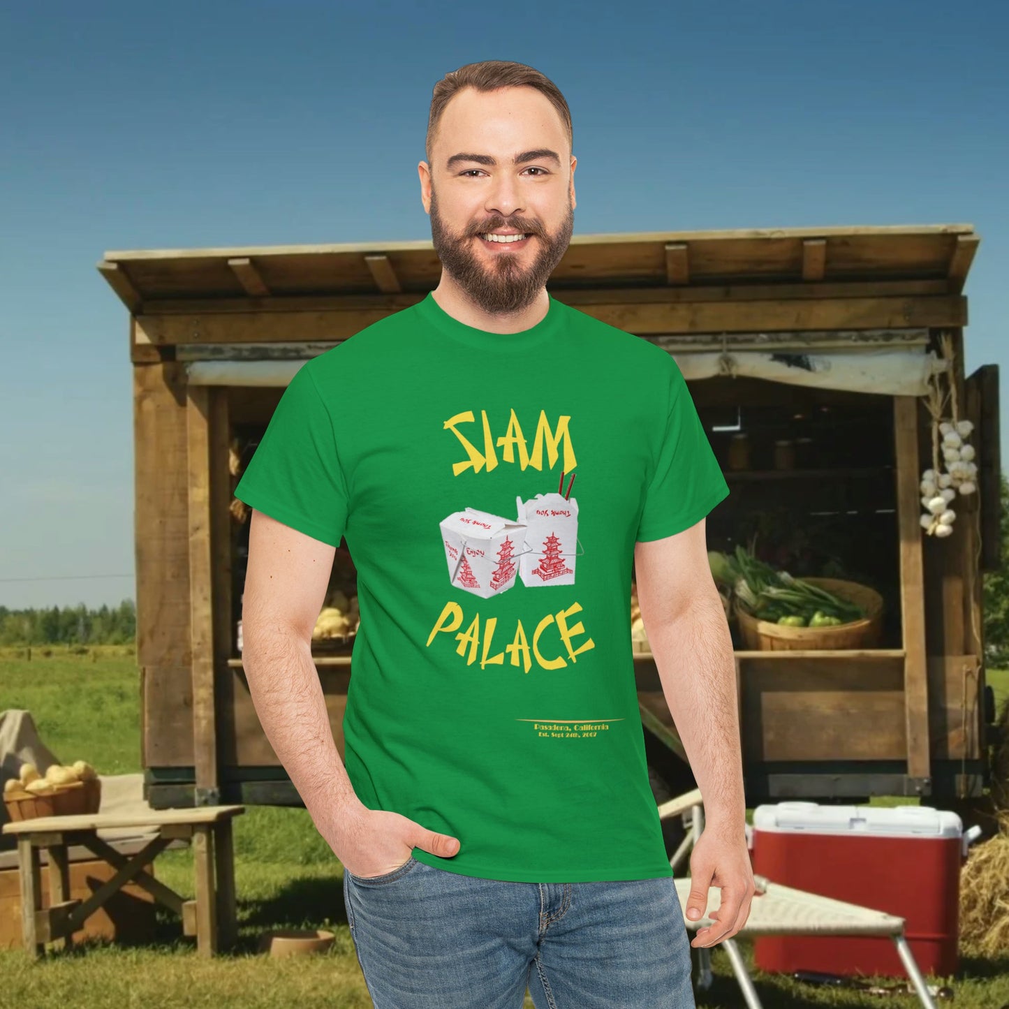 "DirkyThreadz Siam Palace T-Shirt - Bold Takeout Graphic Design in Black Cotton"