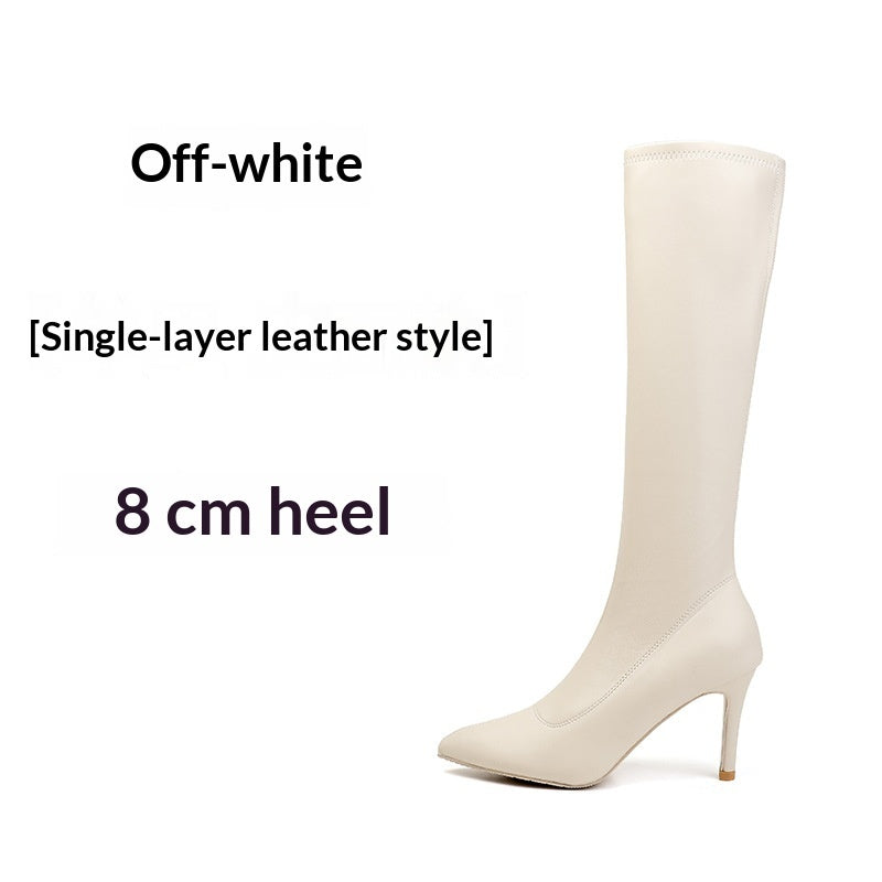 Beige Genuine Leather Pointed Toe Stiletto Ankle Boots - Women's Slim Fit High Heel Side Zipper Autumn Winter Footwear