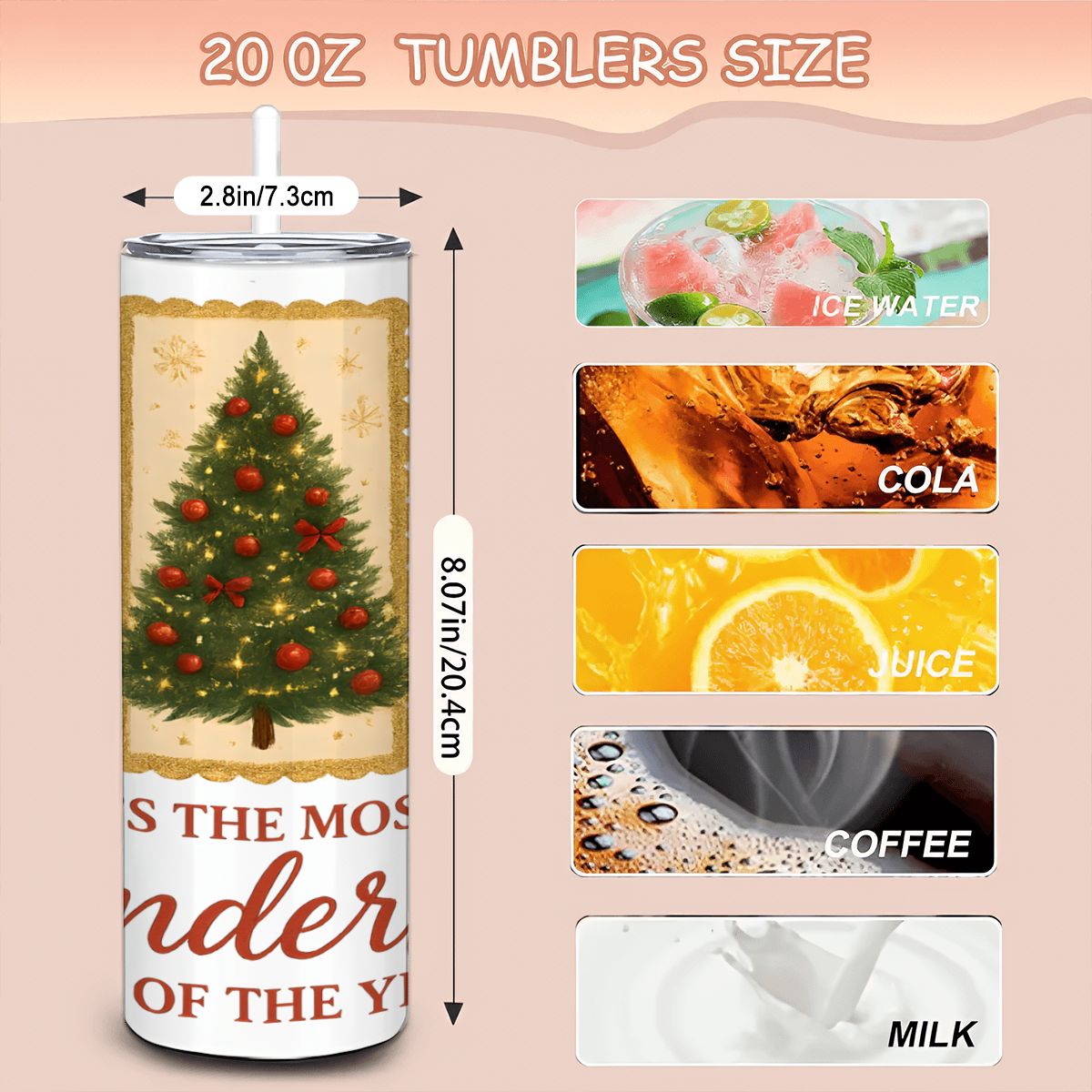 It's the Most Wonderful Time of the Year 20oz Straight Stainless Steel Tumbler with Straw（Made in USA)
