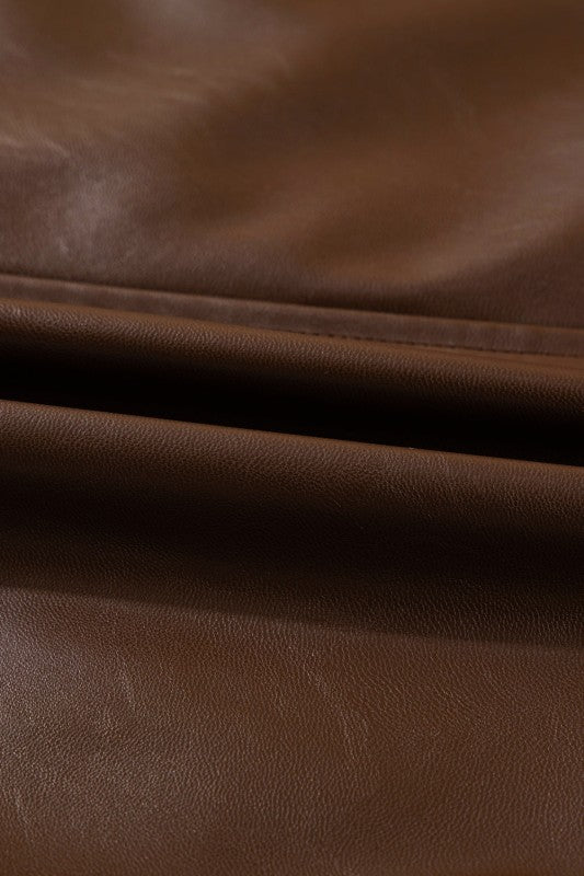 Leather Drawstring Hem Pocketed Jacket See size chart under “more details”
